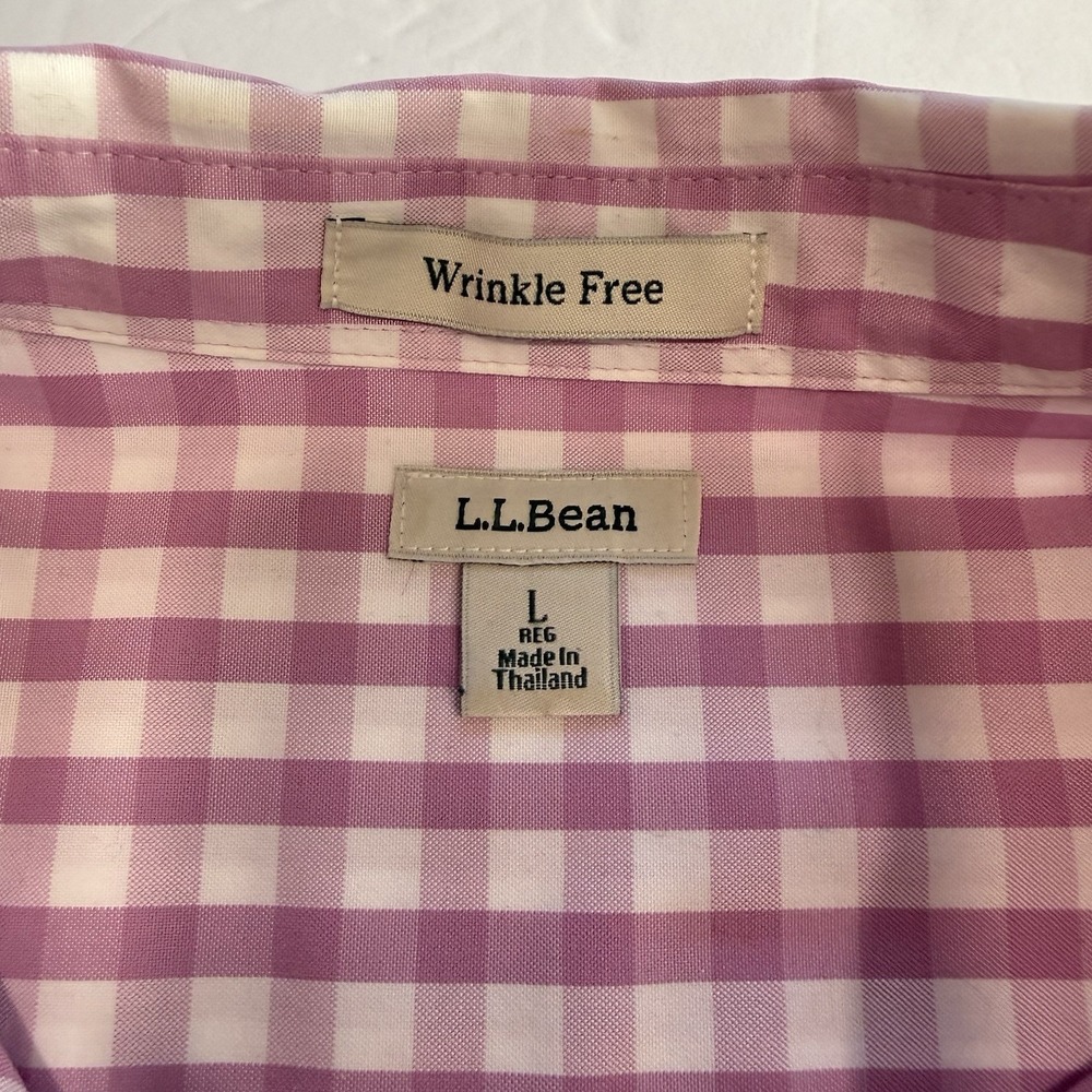 LL Bean Gingham Long Sleeve Wrinkle Free Pinpoint Oxford Button Shirt LARGE - Picture 9 of 10